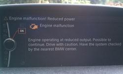 BMW “Engine Malfunction/Reduced power” shown on display